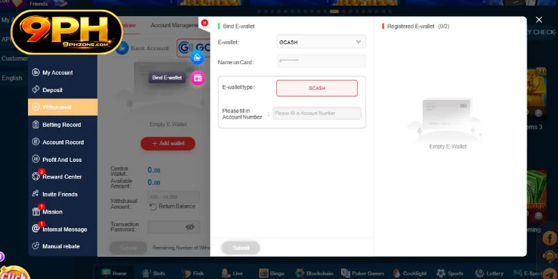 The bank account must match the name registered with 9PH